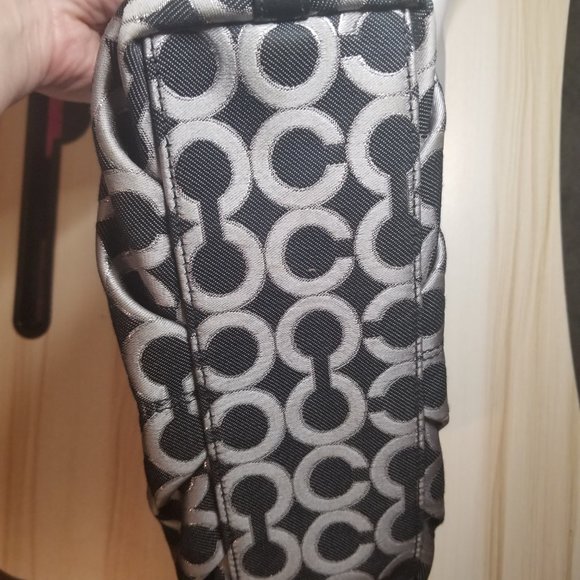 Coach Small Black and Silver Signature Handbag With COA - Picture 2 of 4